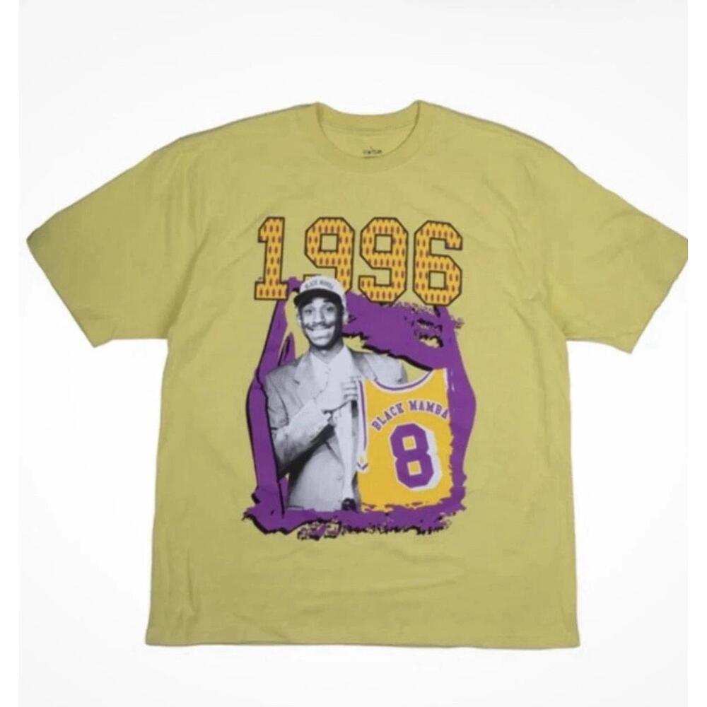 1996 Draft Day Black Mamba Kobe Bryant Graphic Print T Shirt Yellow Men